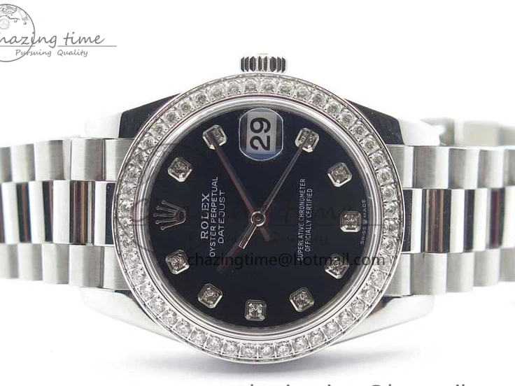 MiroTime 0405 Datejust 31mm 278275 SS Crystal Bezel BP Maker Best Edition Black Dial Crystal on SS President Bracelet Popular 3097